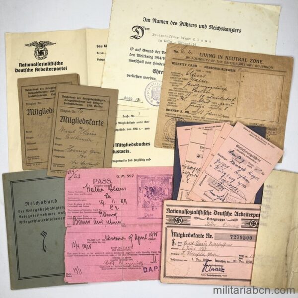 Alemania. Conjunto de Documentos de una familia de la 1ª Guerra Mundial y del III Reich