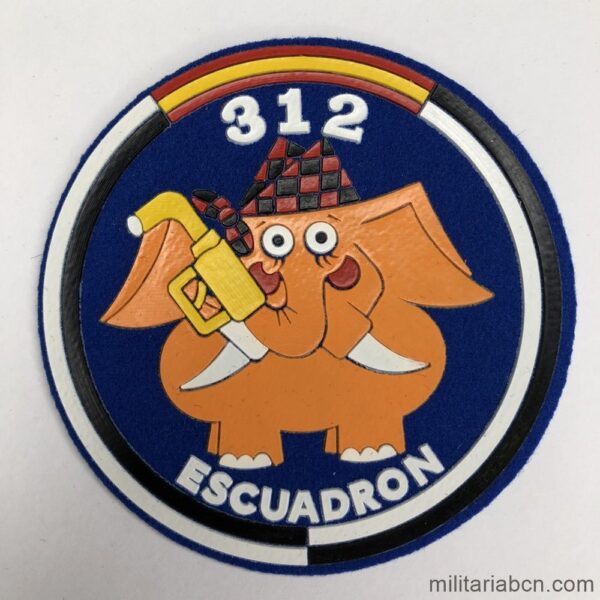 Spain. Air Force. 312 Squadron patch from the 80s made of injected plastic. Cloth insignia of the Spanish Aviation.