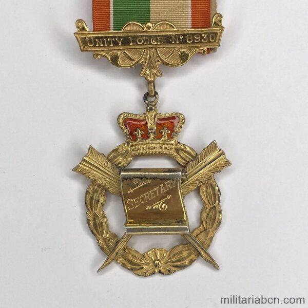 Masonic Medal. United Kingdom. Grand Lodge of England. Unity Lodge 8930. Marked. 1959. Secretary