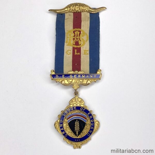 Medalla Masónica. Reino Unido. Grand Lodge of England. BE Germany. Logia formada por tropas del Ejército de Ocupación británico en Alemania.