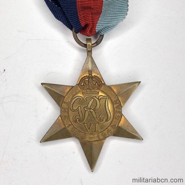 Reino Unido. The 1939-1945 Star o Estrella 1939-1945 . Medalla británica de campaña de la Segunda Guerra Mundial.