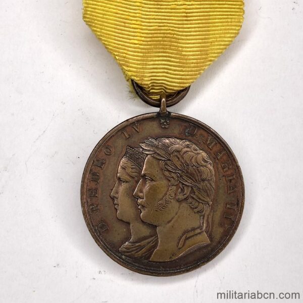 Portugal. Medalla potuguesa de las Campañas por la Libertad 1826-1834. Con pasador con el número 1. Medalha das Campanhas da Liberdade 1826-1834. Com passadeira com o número 1.