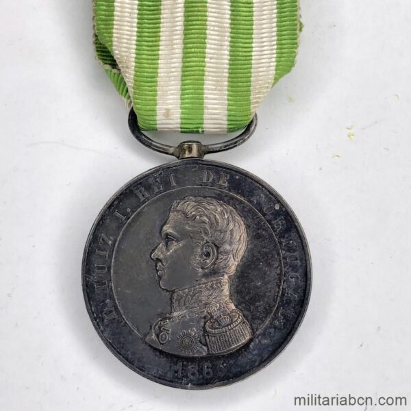 Portugal. Medalla Militar portuguesa de Comportamiento Ejemplar. Versión plata. Época Luiz I. Medalha Militar por Comportamento Exemplar. Período Luís I.