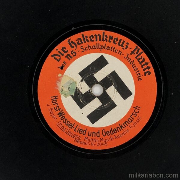 Germany III Reich. Vinyl record with the NSDAP anthem, Horst Wessel Lied. Edited by Die Hakenkreuz Platte