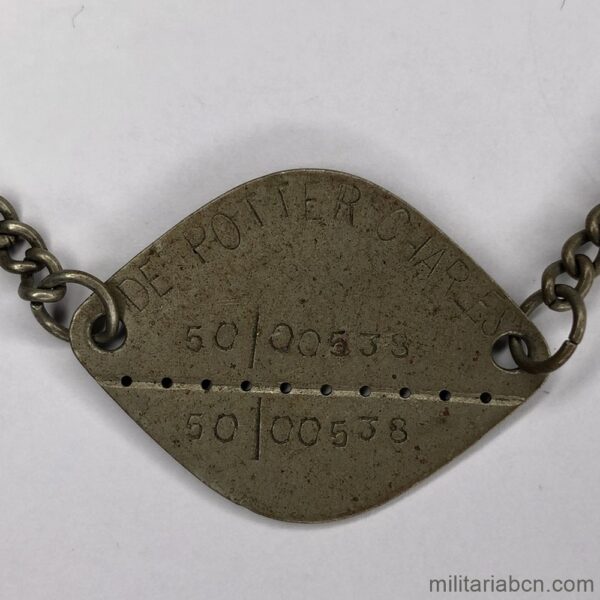 Belgium. Dog tag model 1918. Used in the 2nd World War and the end of the 1st World War. M6