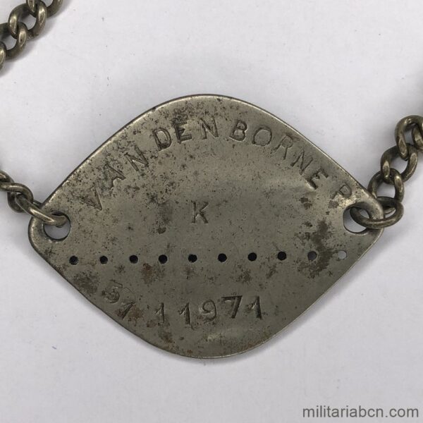 Belgium. Dog tag model 1918. Used in the 2nd World War and the end of the 1st World War. M2.