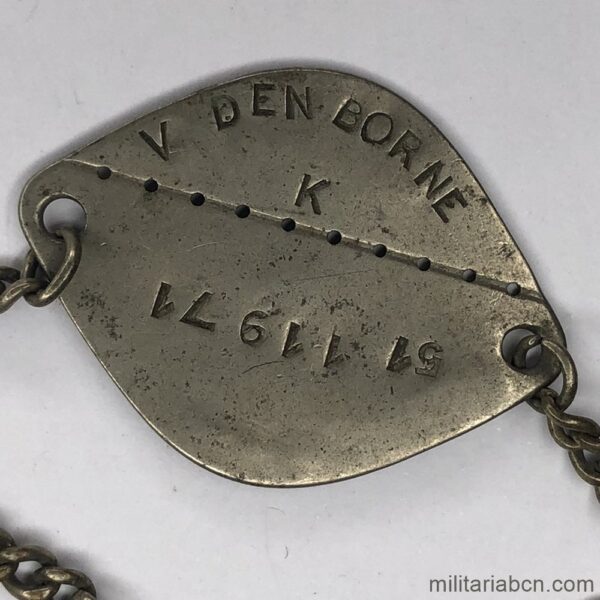 Belgium. Dog tag model 1918. Used in the 2nd World War and the end of the 1st World War. M2.